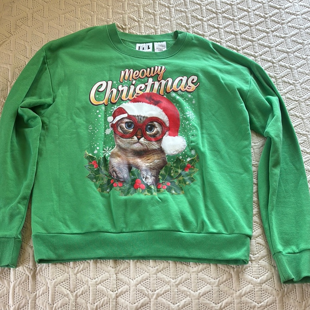 Target Green Crewneck Sweater with Festive Cat Design